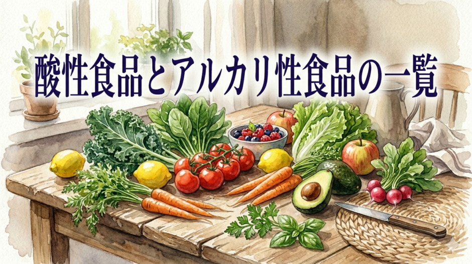 アルカリ性食品の野菜たちがたくさんならぶキッチンテーブル