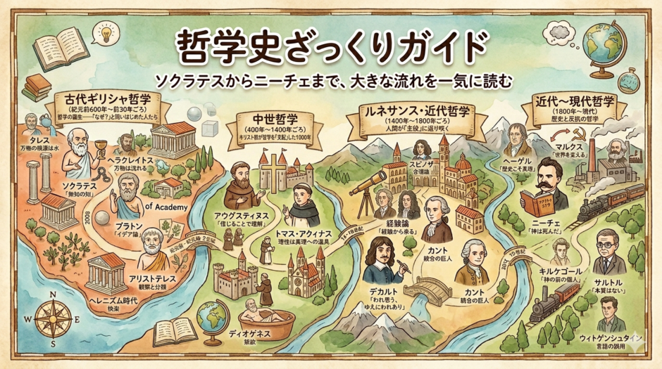 哲学史ざっくりガイド——ソクラテスからニーチェまで、大きな流れを一気に読む