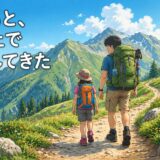 山を歩く父と娘