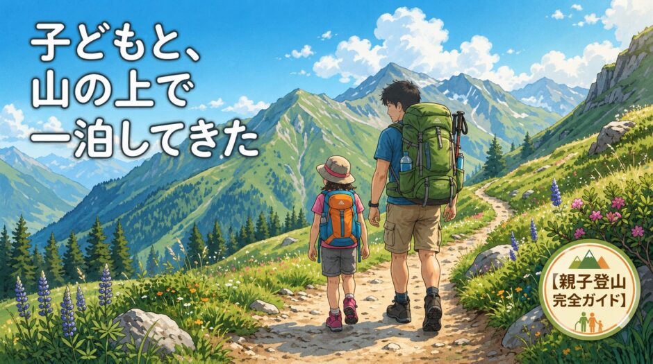山を歩く父と娘