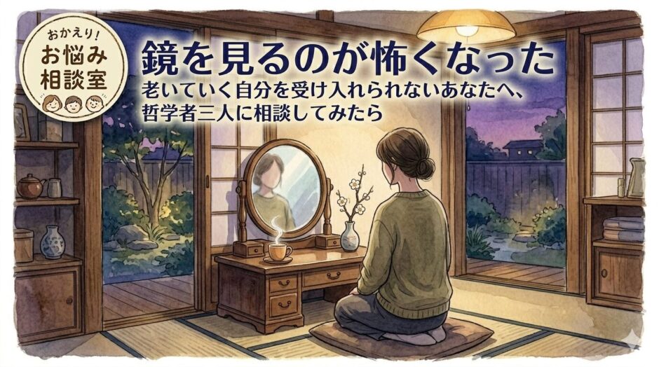 鏡をのぞく女性