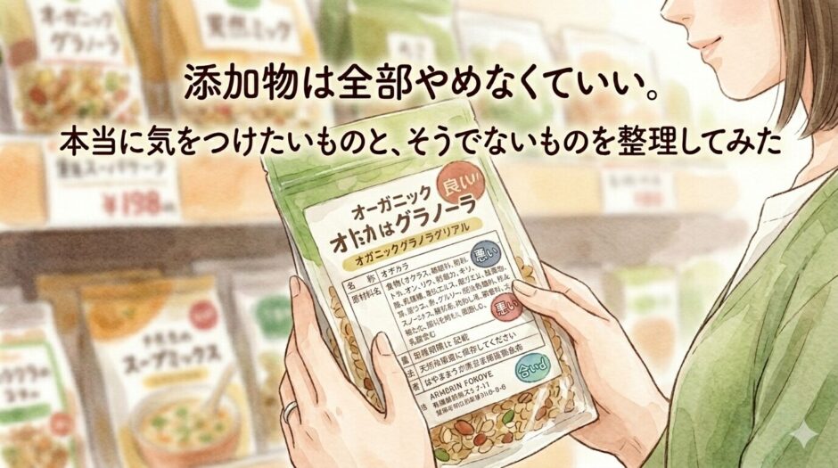 売り場で成分表示を確認する女性