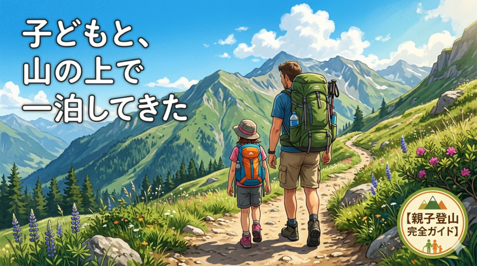 山を歩く父と娘