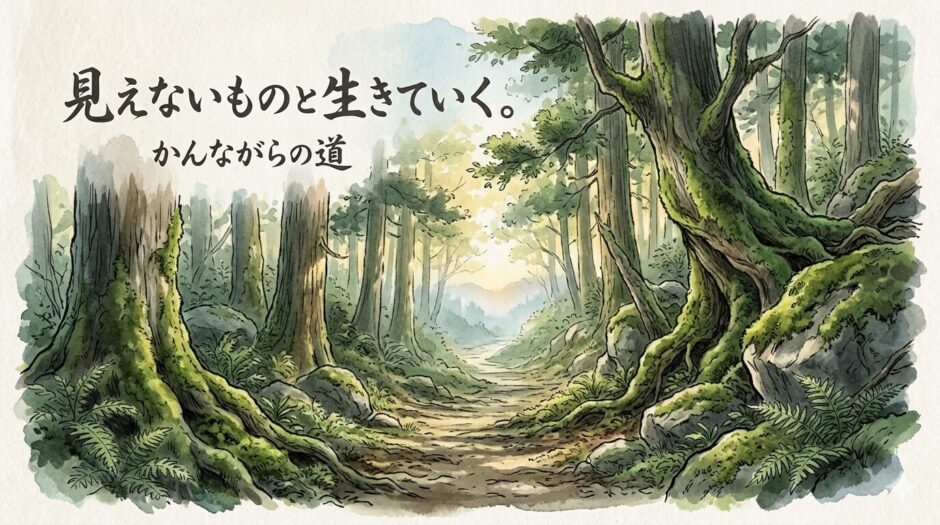 深い山の木漏れ日の中に一本の山道が続いている