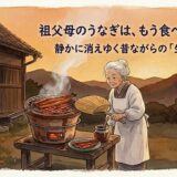 うなぎを七輪で焼く祖母