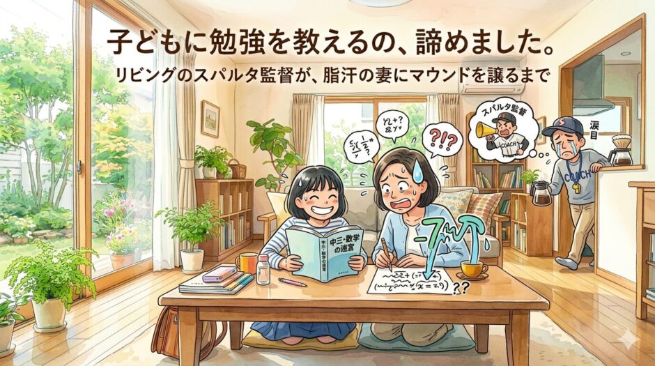 娘に勉強を教える妻