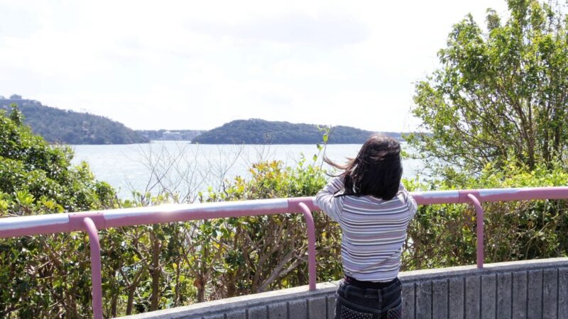 浜名湖サービスエリアで娘が浜名湖を観ている