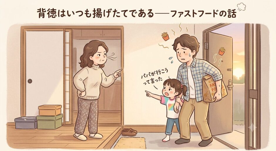 ポテトを持って帰宅した父子