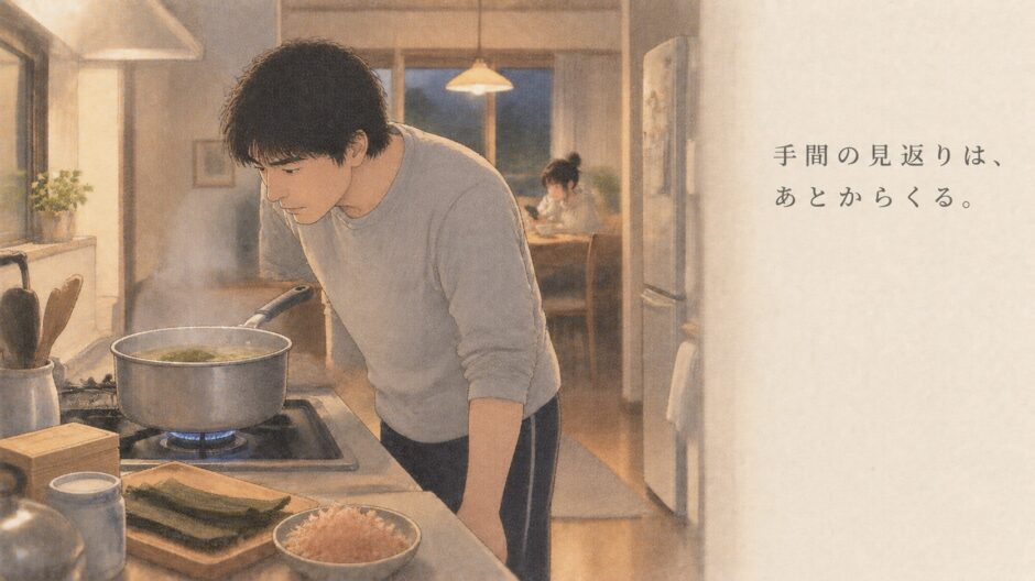 出汁をとる父