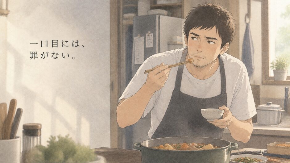 味見する父